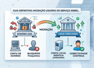 Usuário de Serviço Siebel Migração Siebel, Conta Local Espelhada, siebctl, Erro 1703955, Siebel 6.3 Windows, Pass-through Authentication.