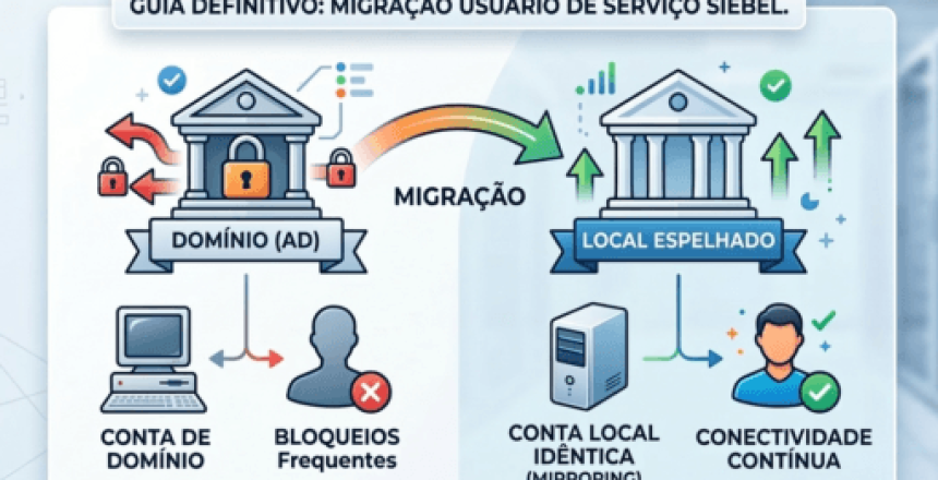 Usuário de Serviço Siebel Migração Siebel, Conta Local Espelhada, siebctl, Erro 1703955, Siebel 6.3 Windows, Pass-through Authentication.